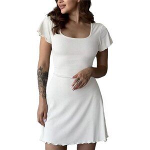Women's Casual Mini Dress Square Neck White